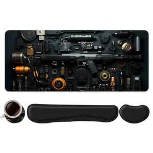 4pcs Tactical Gear Military Equipment Design Mouse Pad + Keyboard Wrist Rest + Ergonomic Mouse Pad + Coaster Set For Desktop Decoration, Office Accessories Set Ergonomic Wrist Support, Computer Mat Mouse Pad Coaster Suitable For Home Office Gaming