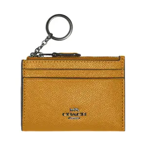 COACH Skinny ID Case with Zip Closure, Dual Card Slots, Crossgrain Leather, Mini Wallet for Women, Buttercup Yellow