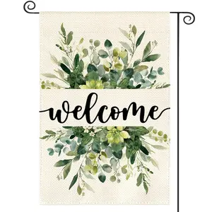 1PC Spring and summer style colorlife Spring Summer Floral Welcome Decorative Garden Flag 12x18 Inch Double Sided Outside, Eucalyptus Seasonal Farmhouse Yard Patio Outdoor Flag