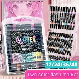 48/24/72/96 Colors Dual Brush Tip Glitter Art Markers Metallic Paint Marker Set Pens DIY Crafts Birthday Cards, Making Poster, Album Art Supplies