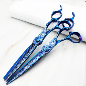 Wingsbro Blue Patterned 7.0 Inch Professional Hair Cutting Scissors, Styling Tool for Barbers, Flat Shears for Thinning, Salon Quality, Hair Styling Tools