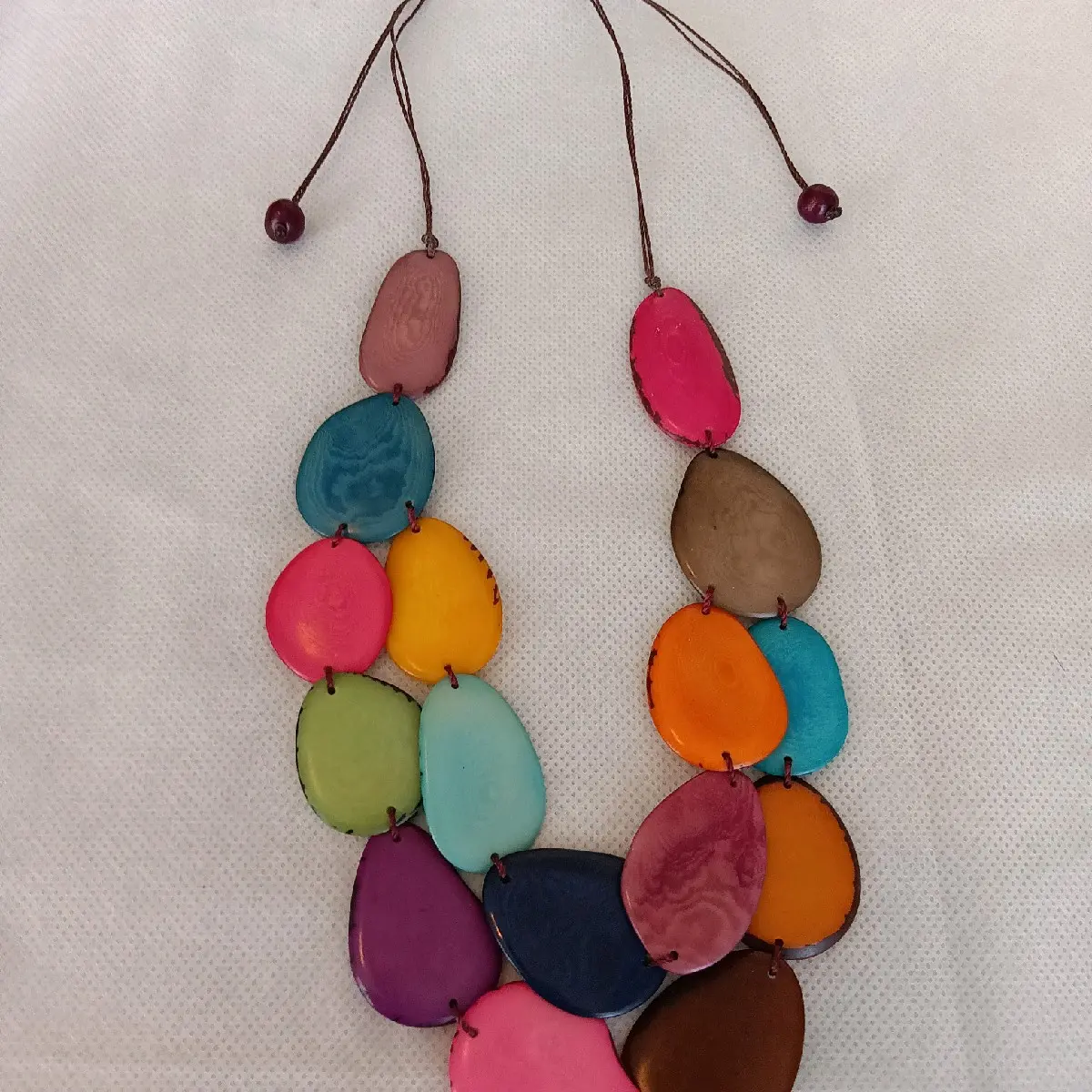 Tagua Nut Necklace, multicolor, 2 strands, assorted colors,adjustable cord made in Ecuador