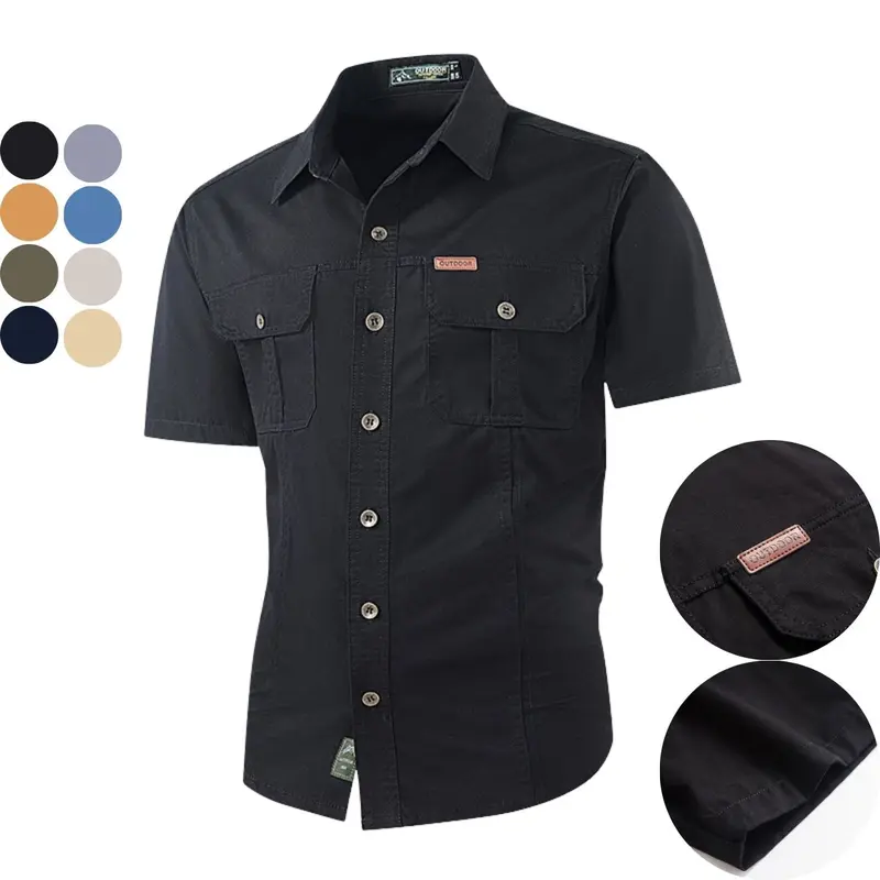 Men's Short-Sleeve Collared Shirt - Stylish, Breathable, Multi-Patch Pocket, Sporty Chic Relaxed Fit Menswear Staple for Spring-Summer, Polished Ease, Cool Outdoor Wear, Jeans Compatible