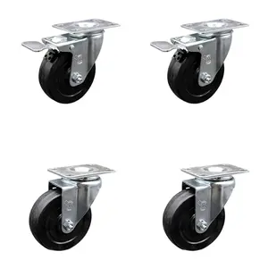 212 MAIN Soft Rubber Swivel Top Plate Caster Furniture Moving Wheel, SCC-TTL20S414-SRS-2-S-2 Model, 4 in. Black Lockable Wheels - Set of 4