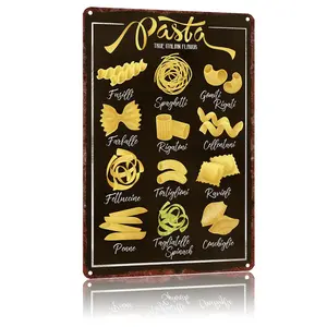 8x12 Inch Italian Pasta Variety Metal Tin Sign - Retro Wall Decor for Kitchen, Restaurant, Pasta Bar, Diner, Home Cooking Space - Vintage Aluminum Poster for Food Lovers & Italian Cuisine Enthusiasts - Perfect Housewarming Gift for Chefs & Foodies