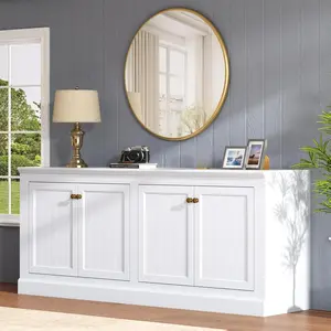 AMERLIFE 72" Farmhouse Sideboard Buffet Cabinet with Barn Doors, Storage Console Table with Adjustable Shelves, Coffee Bar/TV Stand for Living Room, Kitchen, Entryway, White