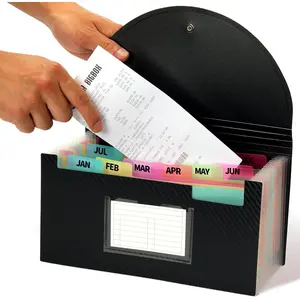 Check Size 13 Pocket Expanding File Folder, Accordion File Organizer Wallet Case for Coupon Receipt Storage, 10 x 5.5 inches, Black