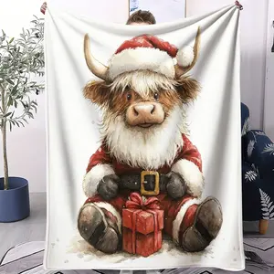 Christmas Highland Cow Pattern Blanket, Suitable for All Seasons, Suitable for Beds, Sofas, Cars, Room Decorations, and Gifts, Suitable for Children and Adults
