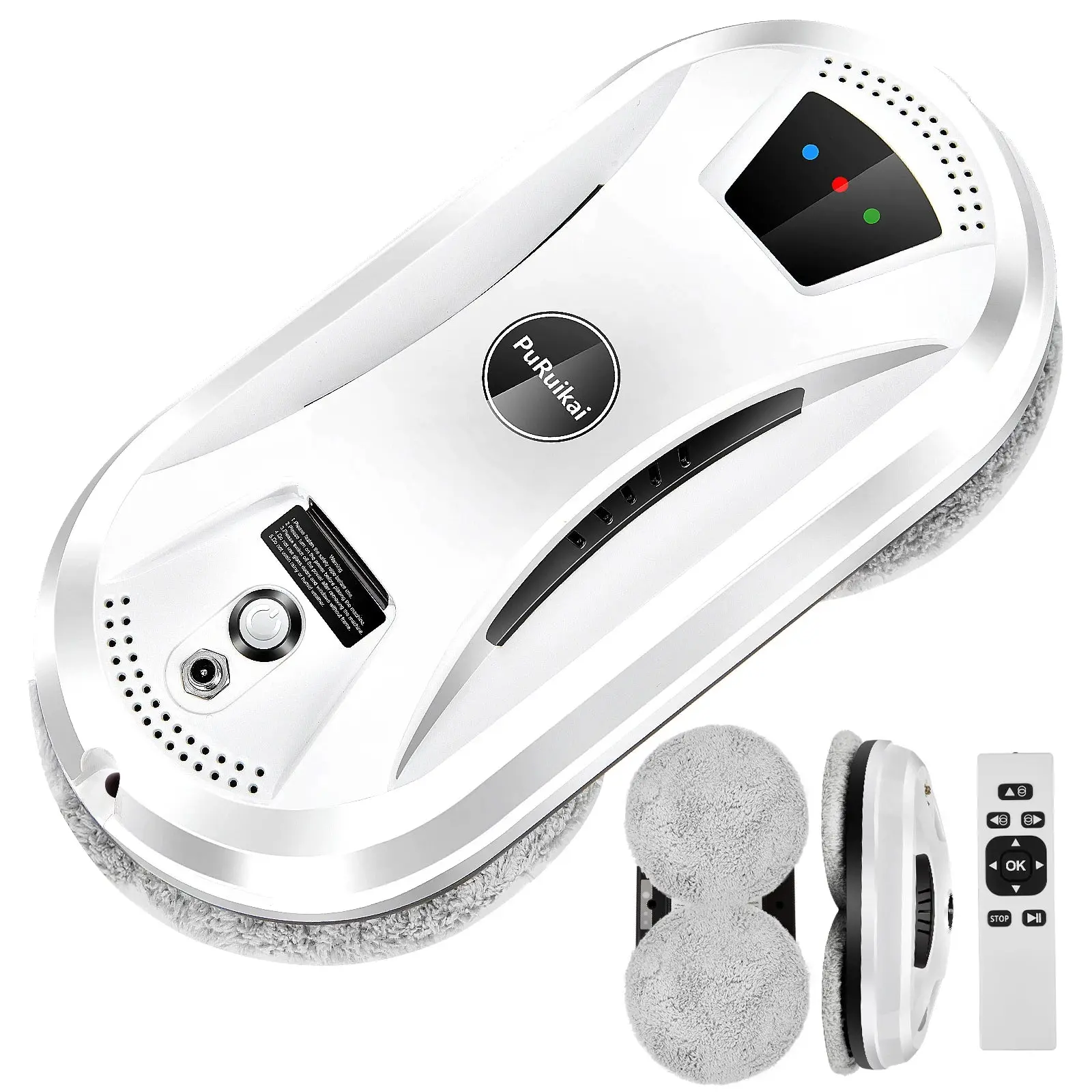 PRK-N361 High-Efficiency Electric Window Cleaning Robot with Remote Control, 72W Motor, 5600Pa Powerful Suction, 20-Minute Power-Loss Protection, 100-240V Universal Voltage, Low Noise, No-Spray Tankless Design for High Windows (US, AU, UK, EU Markets)