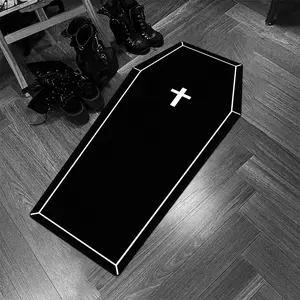 1pc coffin-shaped rug, Halloween decorative rug, Gothic style coffin-shaped mat, multiple pattern designs available, Halloween home decoration, unique irregular shape suitable for bedroom and living room decoration, 100% polyester, 50x100cm/19.7x39.3in