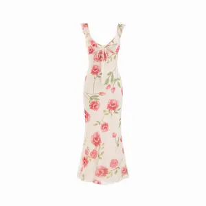 Cider Mesh Floral Graphic V-neck Knotted Mermaid Maxi Dress SwimWeek