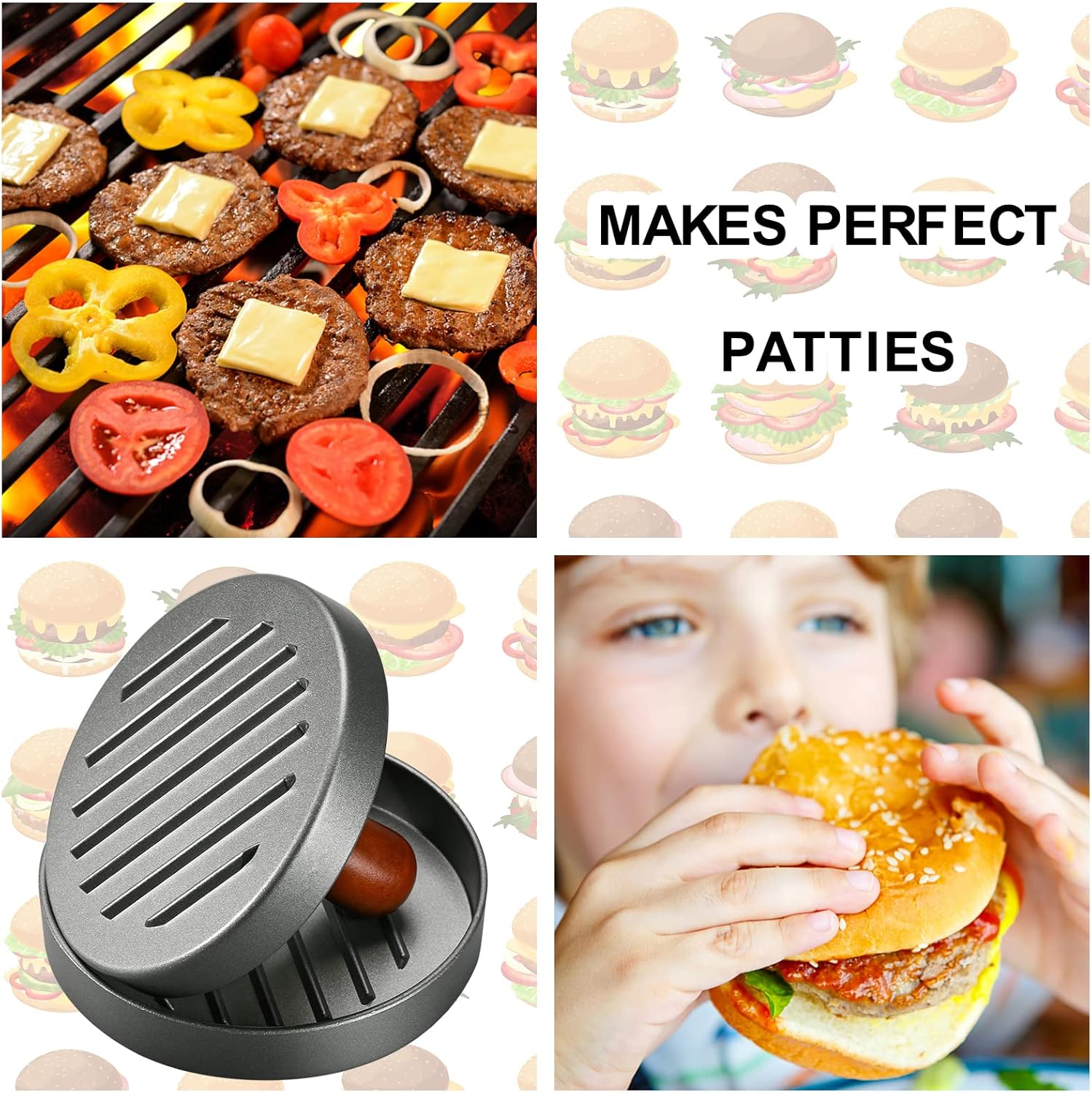 Single Non-Stick Burger Press Patty Maker - Smooth, Lightweight, Sturdy Kitchenware Utensil for Outdoor Grill, Backyard Barbecue, Griddle Cooking, Handheld Labor-Saving Meat Shaper for Uniform Thickness Beef, Cheese, Veggie Patties, Grill‑Ready Tool