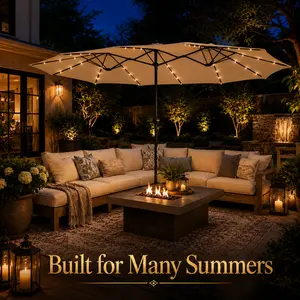 【Solar Led Lights】Yaheetech 13/15ft Large Patio Umbrella , Outdoor Double-Sided Rectangle Umbrella with 36 LED Lights & Crank for Patio Garden Pool Lawn Backyard, Base Included