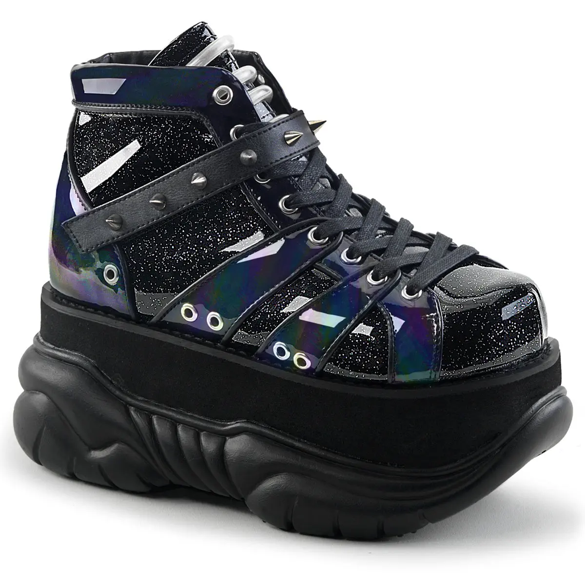 Demonia Men's Neptune-100 Black Glitter-Silver/Vegan Leather Ankle Boots Demonia Men's Neptune-100 Black Glitter-Silver/Vegan Leather Ankle Boots