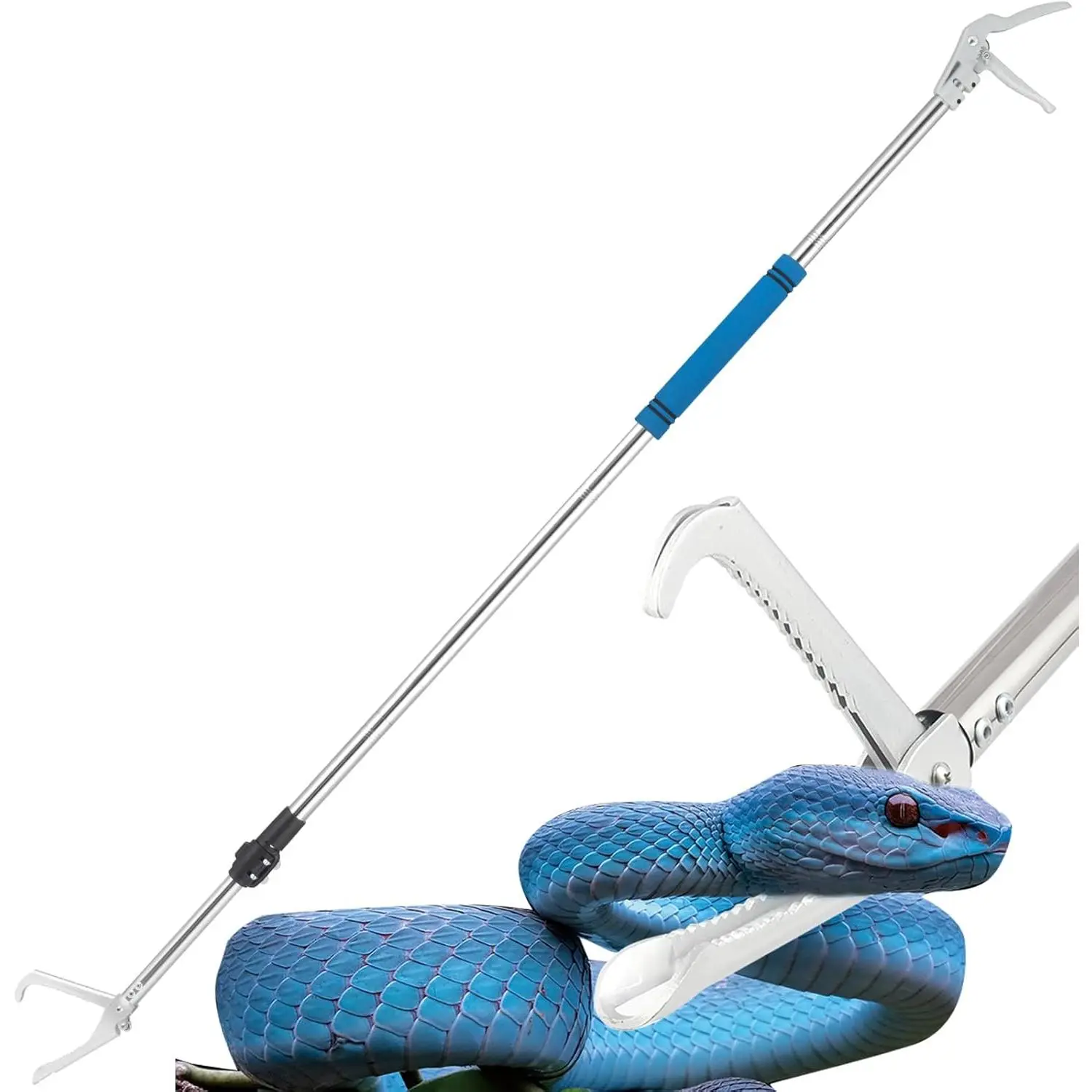 69-Inch Snake Grabber Reacher Tool, Heavy-Duty Stainless Steel Snake Catcher Tongs with Long Wide Jaw, Sponge-Wrapped Handle (Blue), 69 Inches