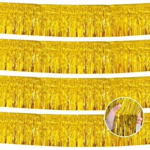 4Pack 12FT Aluminum Foil Tassel Garland, Gold Rain Curtain Banner, Shiny Metallic Tassel Banner, Parade Float Decoration, Suitable for Bridal Shower, Wedding, Birthday Party, Christmas Decoration, Wall-mounted Tassel Garland Banner