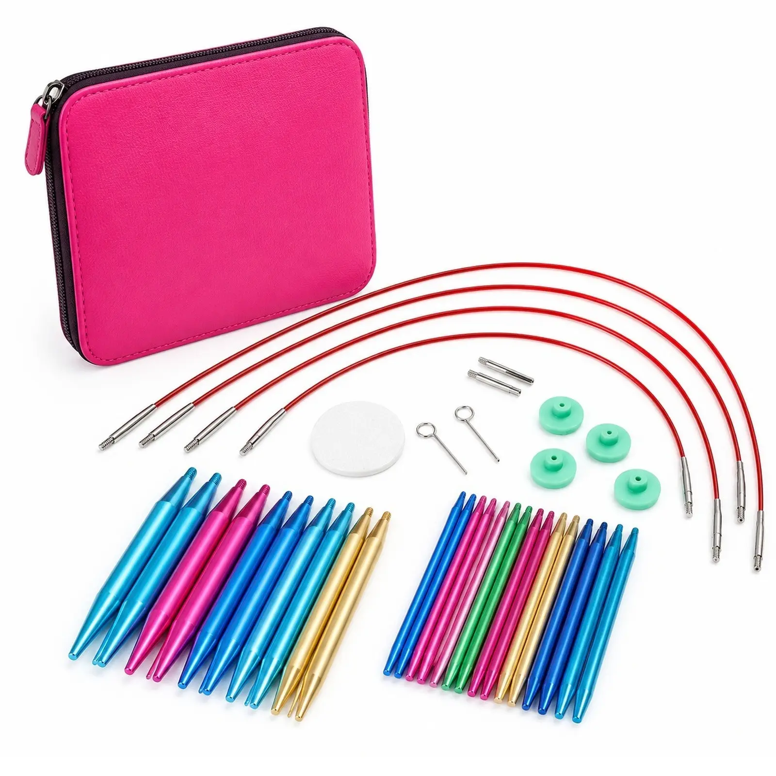 Interchangeable Circular Knitting Needles Set, 13 Pairs Aluminum Needle Tips with Cables and Case, US 2–15 Sizes for Beginners and Knitters