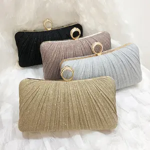 New Womens Evening Bag Clutch Pleated Handbag for Dinner Party Wedding Cocktail Dress Crossbody Purse with Chain