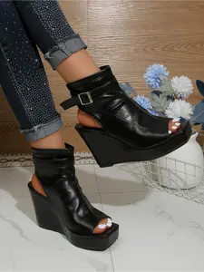 Sexy Open Toe Wedge Heel Platform Boots Backless Peep Toe High Heel Sandals for Women