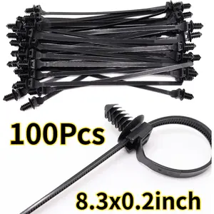 100 Pack Push Mount Zip Ties 8.3x0.2inch Cable Zip Tie Black Wire Tie with Push Pin Fir Tree Zip for Indoor and Outdoor garden accessories plant clip plastic Anchor Car cable tie Harness Anchoring