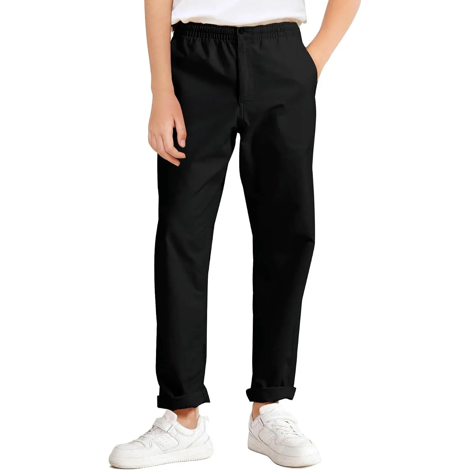 Boys School Uniform Chino Pants Kids Twill Pants 5-14 Years | Pull-On Elastic Waist Trousers for Kids, Boys Casual Pants with Pockets