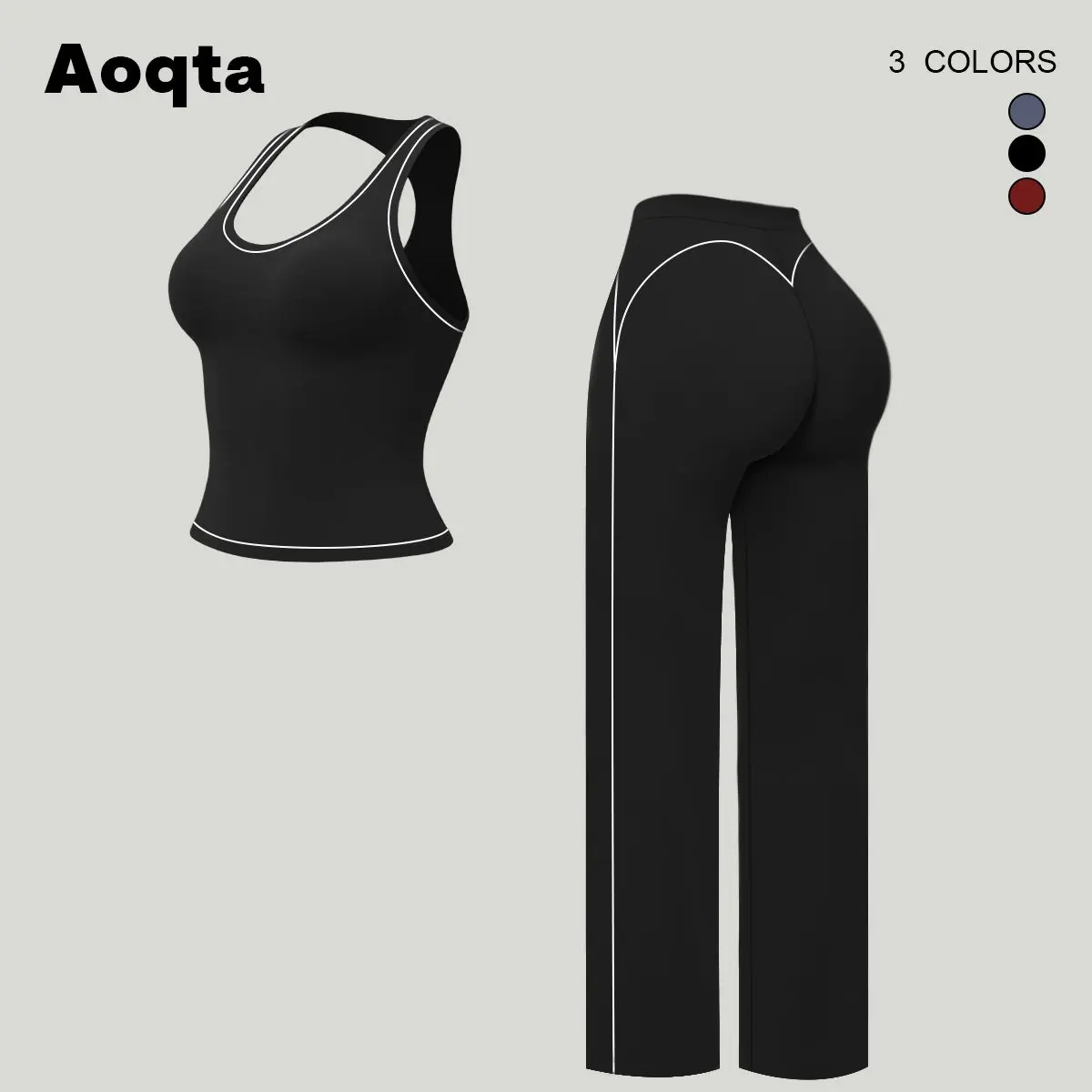 Aoqta yoga two-piece set, women’s V-shaped back design yoga two-piece set, high-waisted fitness leggings Pilates sportswear, beginner-friendly yoga two-piece set, highly elastic quick-dry wear-outside sports set, highly elastic butt-lifting fitness set