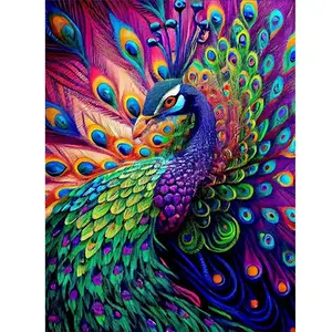 Peacock Screen Digital Oil Painting Kit, 16x20 Inch Unframed Beginner DIY Art Set, Handmade Wall Decor Gift, No Frame Included