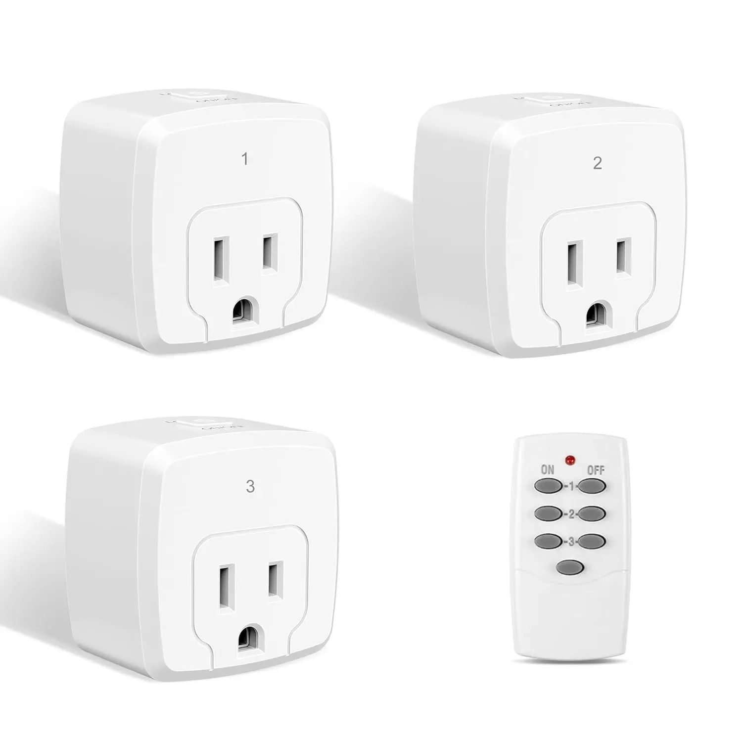 RF Remote Control Outlet Set - 100FT Signal, 15A/1875W Wireless On-Off Switch Plugs, Battery Included, 3 Outlets + 1 Remote for Household Appliances