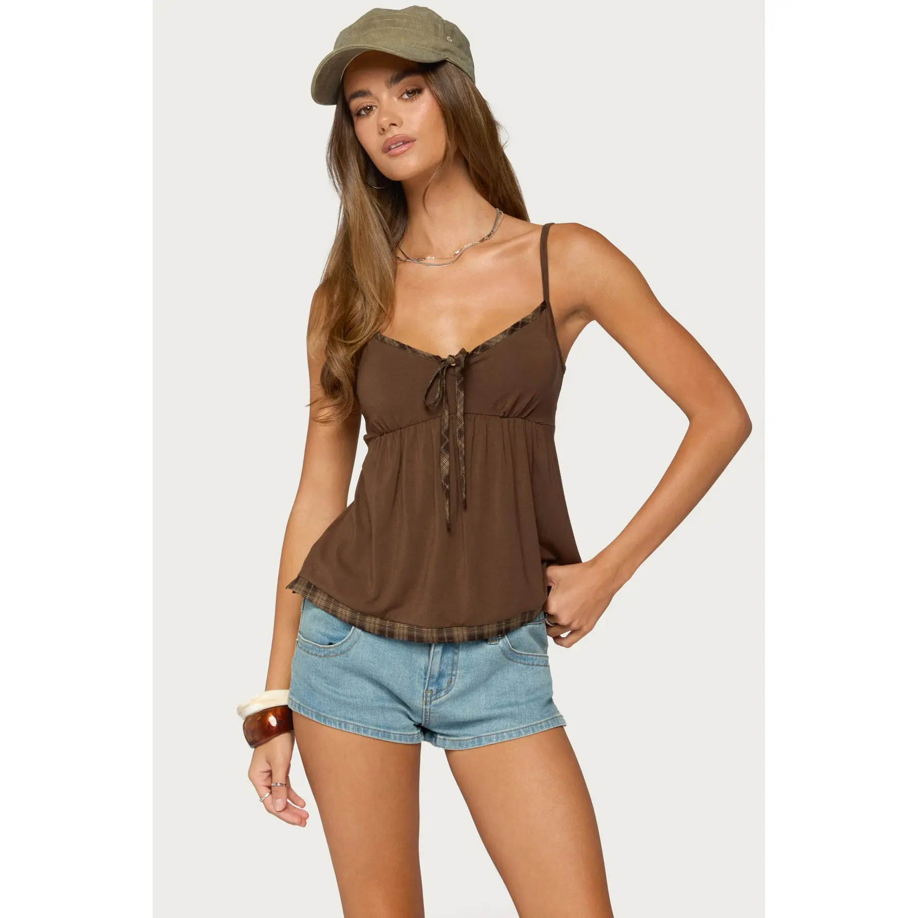Lissey Plaid Tie Babydoll Top