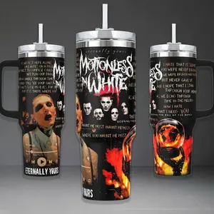 Motionless In White Band Tumbler 40oz 20oz Eternally Yours Graveyard Valentine Cup 40 oz Tumbler With Handle, Tumbler 20oz No Handle, Gifts For Metal Fans