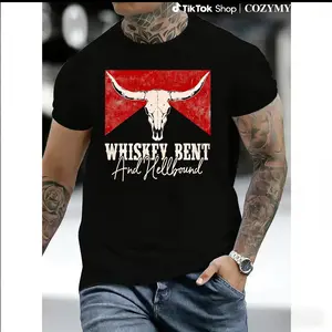 [PeakPro T-shirt]-Whiskey Bent And Hellbound Graphic Western Cactus Deserts T-Shirt, Oversized Short Sleeve Classic Heavy Cotton T Shirt Printed Graphic Tee Men Women's Casual Short-Sleeved Top
