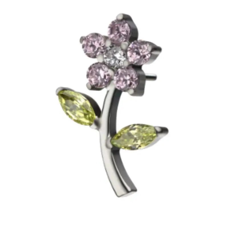 Invictus CZ Flower and Stem Titanium Threadless End