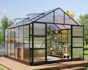 AMERLIFE Polycarbonate Greenhouse, Heavy Duty Greenhouse for Outdoors with 4 Vent Windows, Black