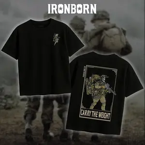 IRONBORN Carry The Weight T-Shirt/Hoodie, Unisex Short Sleeve, 100% Cotton Casual Menswear, Gun Shirt Tactical Gear, Graphic Good Shirt, Made In USA.