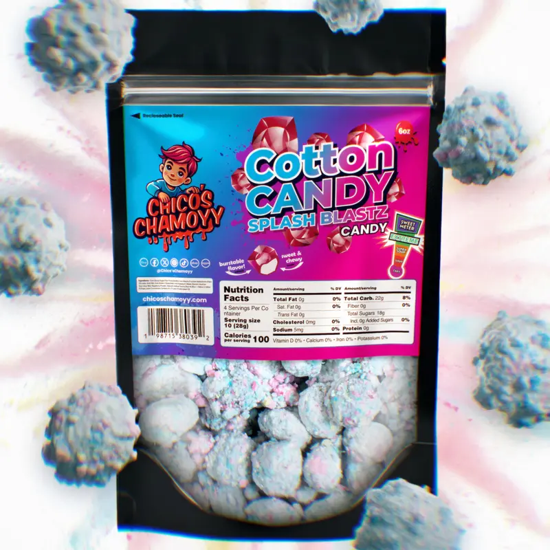 Cotton Candy Viral Gushers Splash Blastz 6OZ's Of Candy (No Crunchy pieces & Chamoy Included in bag) - Chicos Chamoyy - Fruity Snack Sweet
