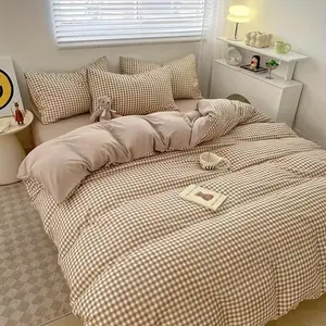 Minimalist Plaid Print Sheet Set, Soft Comfortable Bedding, Ideal for Bedroom & Guest Room Decor, 2/3 Piece Set, Soft Bedding Sets