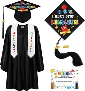 4 Pcs 2026 Kindergarten Preschool Graduation Cap and Gown with Tassel Graduation Stole and Certificate for Toddler Kids