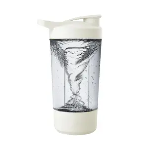 Electric Protein Shaker Bottle USB Rechargeable, 400ml Transparent PC Mixing Cup with Scale & White Lid, Portable Automatic Stirring Mug for Fitness Travel
