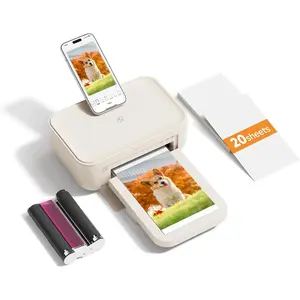 4x6 Photo Printer, Full-Color Thermal Thermal Sublimation  Printing, Portable  Picture Printer for /Android, AR Video, Fun App,  Use, Beige+20 Sheets Photo Paper & 1 Ribbons