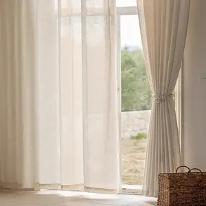 Solid Color Linen Home Decoration Curtain, 1 Count Modern Light Filtering Window Curtain, Home Decor for Living Room Bedroom, Home Textile