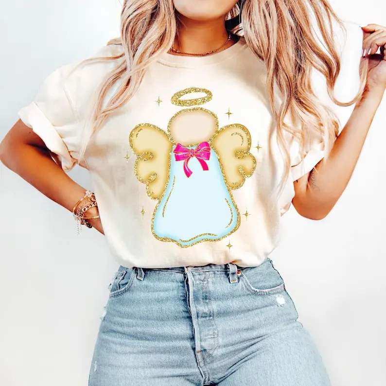 Coquette Christmas Angel Shirt, Angel Christmas Shirt, Girl Christmas Tee, Vintage Aesthetic Cottagecore Xmas, Gift for Her, Girly Xmas Gift