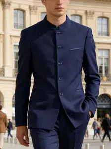 Men's Slim Fit Chinese Style Stand Collar Wedding Suit Jacket, Casual Blazer for Special Occasions, Elegant Outerwear for Men
