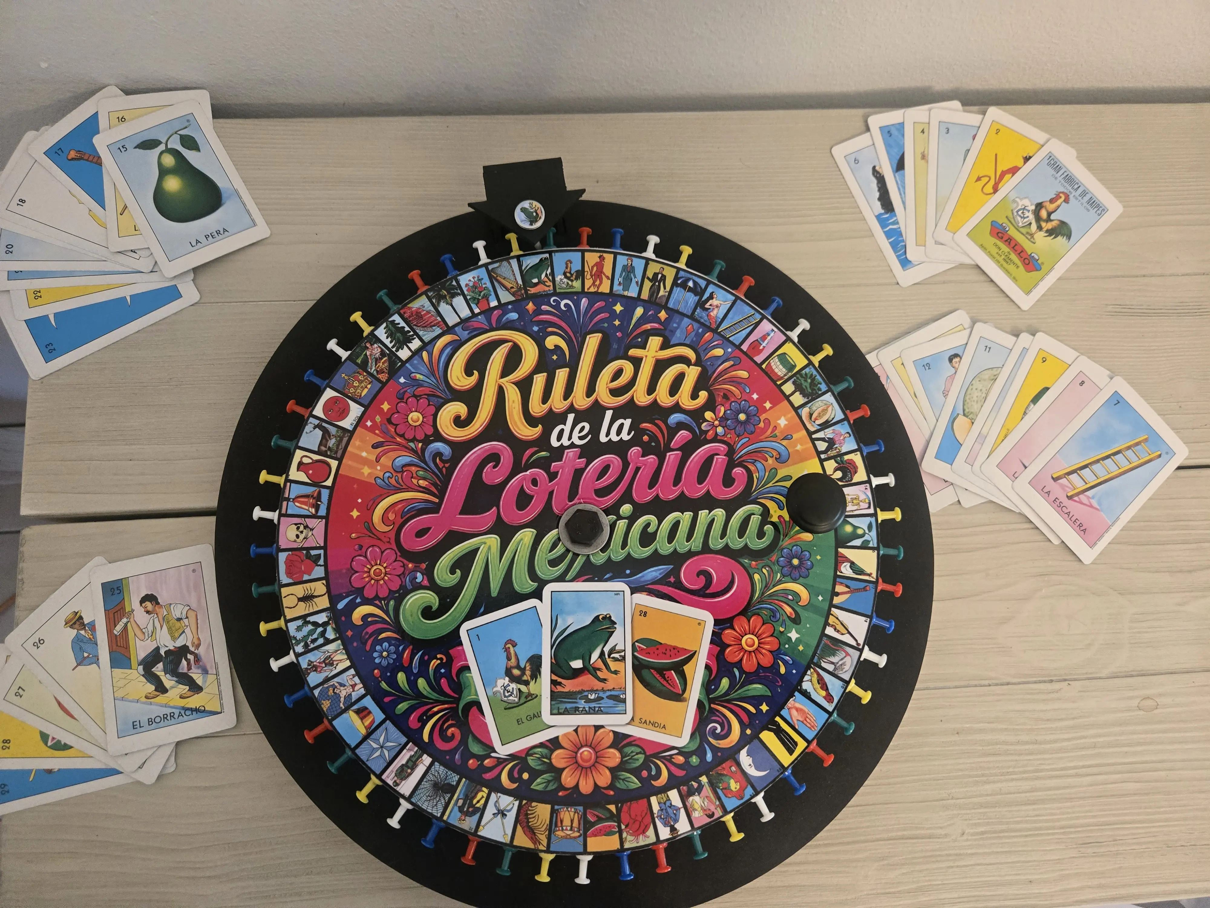 Mexican Loteria Spinning Wheel Game with Cards | Family Party Game | Lotería Roulette Set
