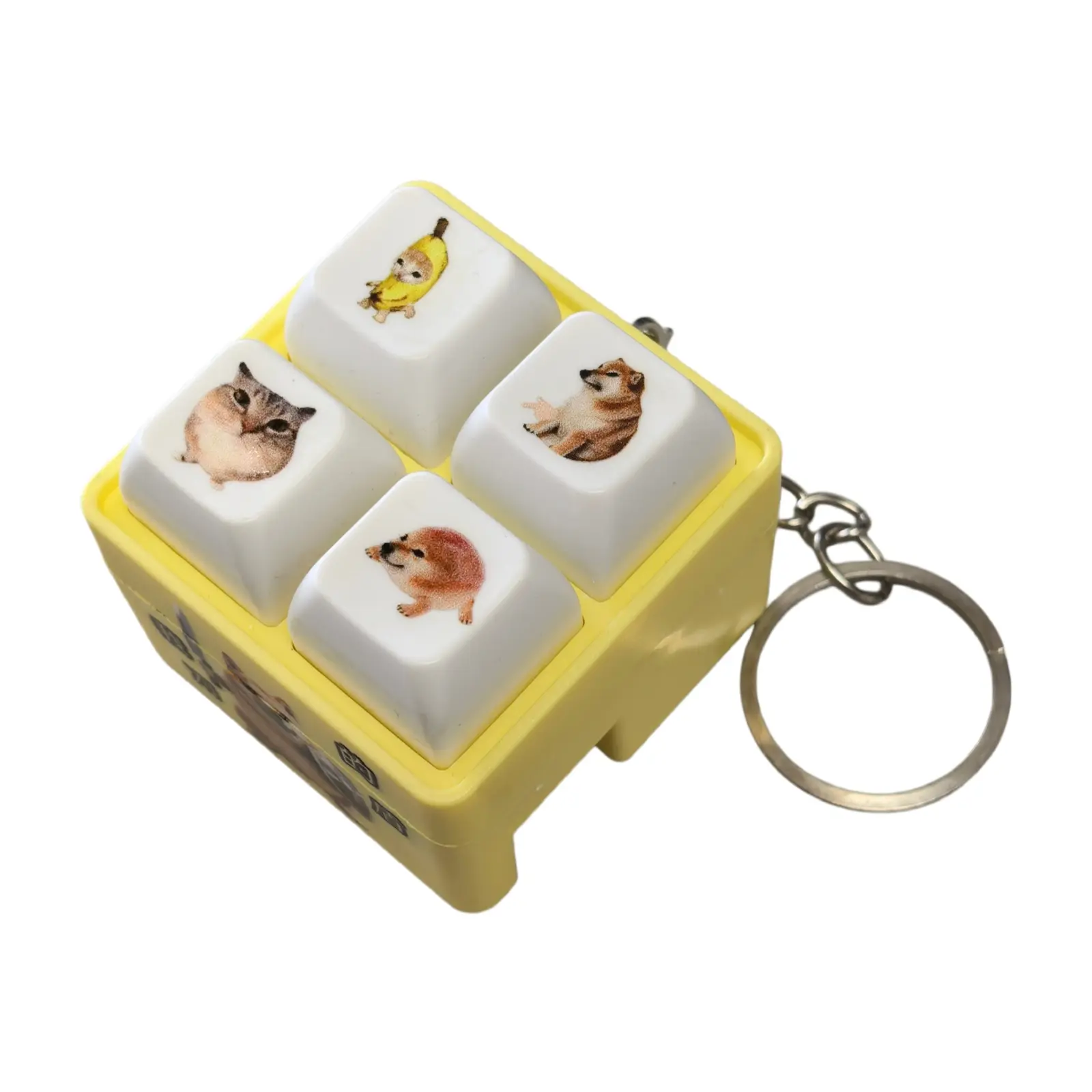 Whimsical Color-Block Durable ABS Keychain Accessories - Backlit LED Light Show, 4-Button Meme Voice, Stress Relief Clicker Button for Teens
