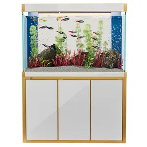 Aqua Dream 175 Gallon Tempered Glass Aquarium White and Gold Fish Tank Enclosure
