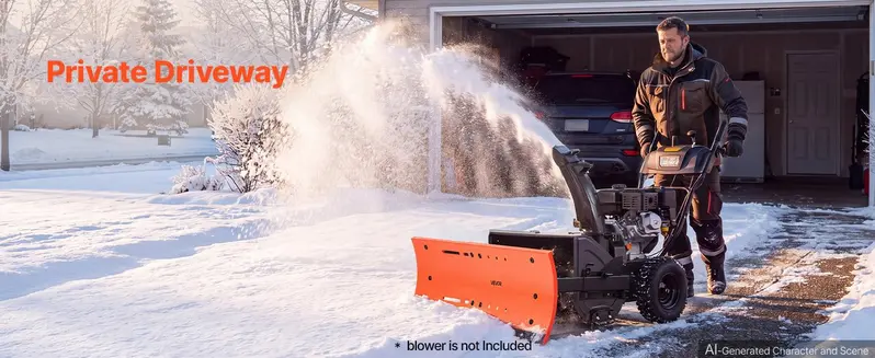 【toolupgrade】VEVOR Universal Snow Plow Kit, 22-32 in Width Adjustable Attachment for Most Snowblowers, Dual-Mode Op., Quick Detach, Foldable Steel Blade, Efficient Clearing, Black