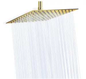 Rainfall Showerhead 10-Inch High Flow Chrome Gold Square