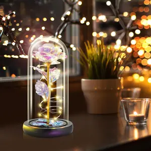 Galaxy Rose in Glass Dome | Exquisite Glass Flower Ornament | Ideal Gift for Mom, Wife & Girlfriend