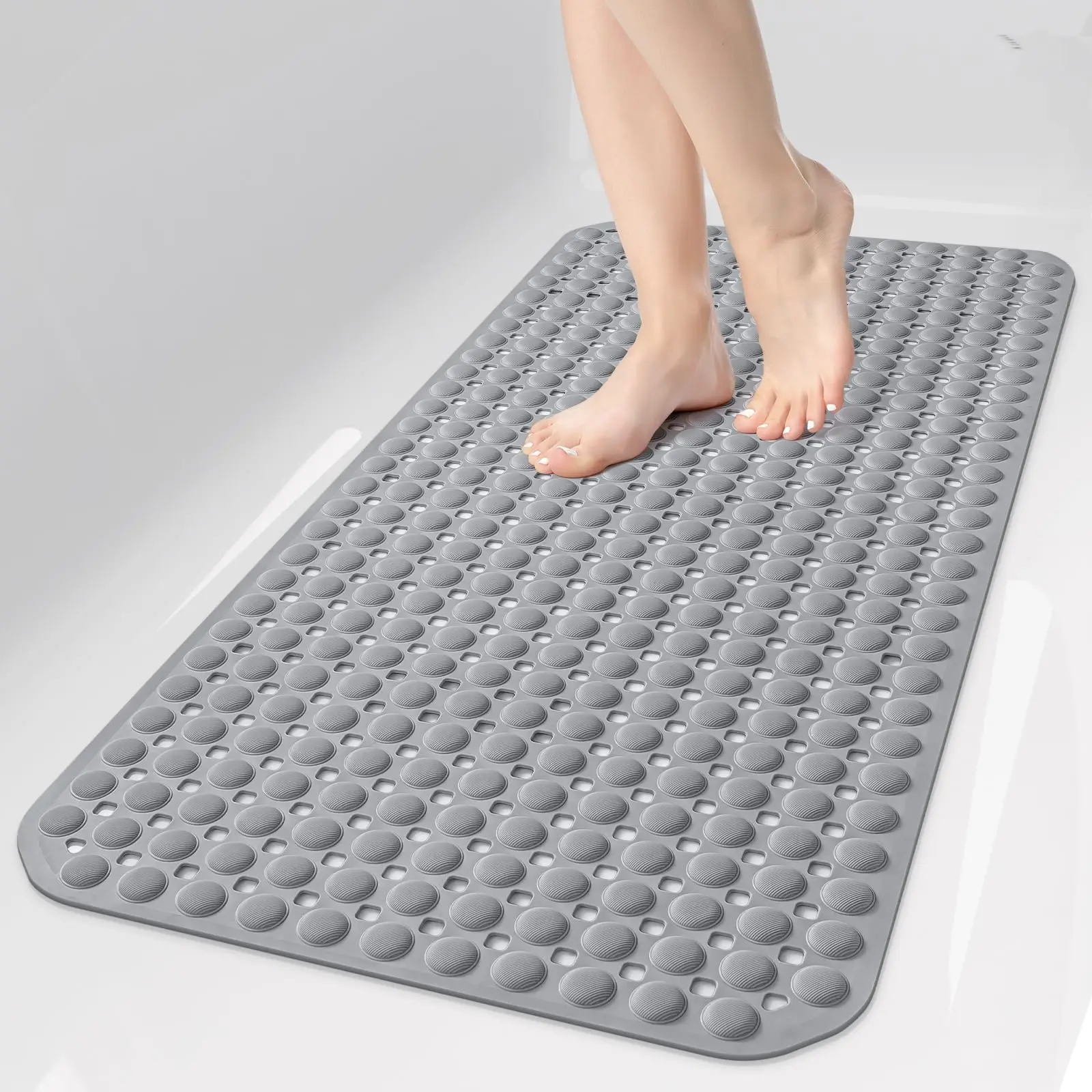 Soft Rubber Non-Slip Bathtub Liner, 35×16 in Large, Upgraded Over Cheap PVC Options, 198 Strong Suction Cups, Fast Drain Holes, Massage Nubs, Machine Washable Bathroom Floor Accessory (Bathroom Gadget)