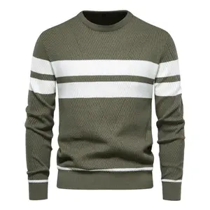 2025 New Autumn And Winter Men's Casual Striped Sweater Pullover Color-blocking Round Neck Knitted -Q